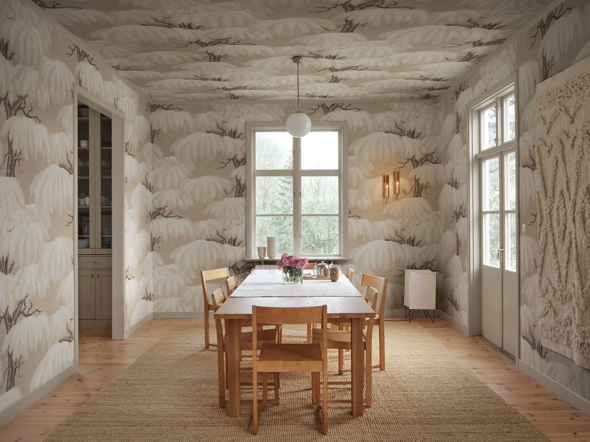 Alba Mural wall mural by Sandberg – forest & woodland design, Beige – styled in a room setting
