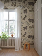 Leonard wallpaper by Sandberg – animals design, Beige – styled in a room setting