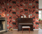 Leonard wallpaper by Sandberg – animals design, Red – styled in a room setting, view 10