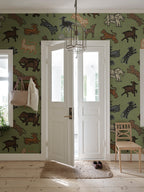 Leonard wallpaper by Sandberg – animals design, Green – styled in a room setting, view 5
