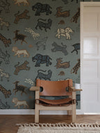 Leonard wallpaper by Sandberg – animals design, Blue – Misty Blue – styled in a room setting, view 7