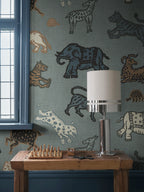 Leonard wallpaper by Sandberg – animals design, Blue – Misty Blue – styled in a room setting, view 8