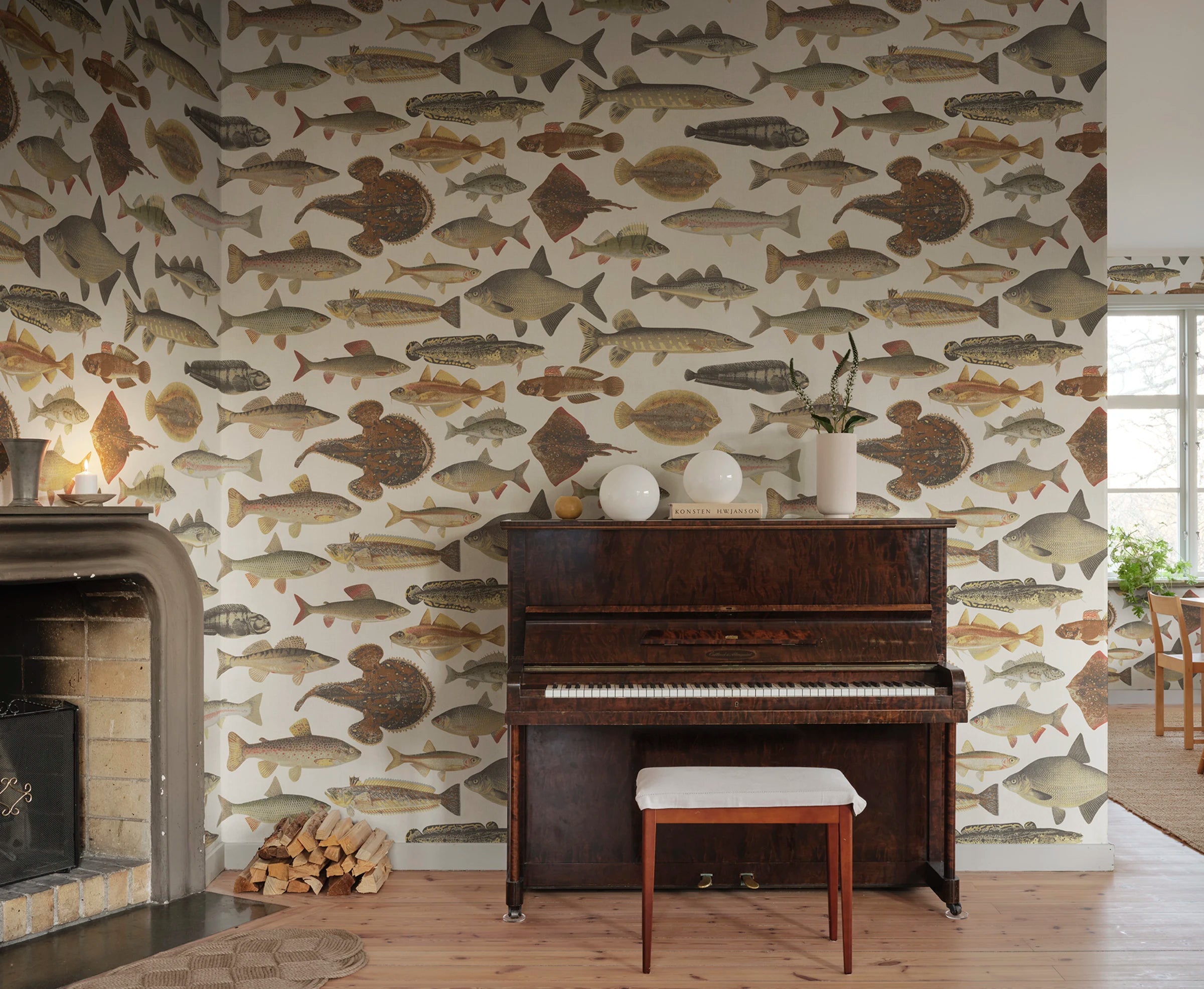 Scandinavian Fish wallpaper by Sandberg – animals design, Beige