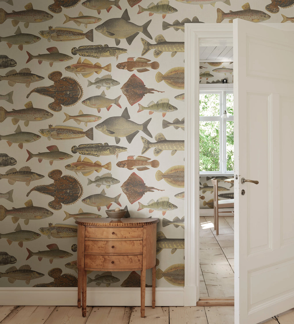 Scandinavian Fish wallpaper by Sandberg – animals design, Beige