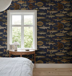 Scandinavian Fish wallpaper by Sandberg – animals design, Blue – Dark Blue