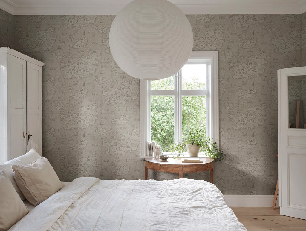 Ferdinand wallpaper by Sandberg – kids & nursery design, Beige – styled in a room setting, view 3