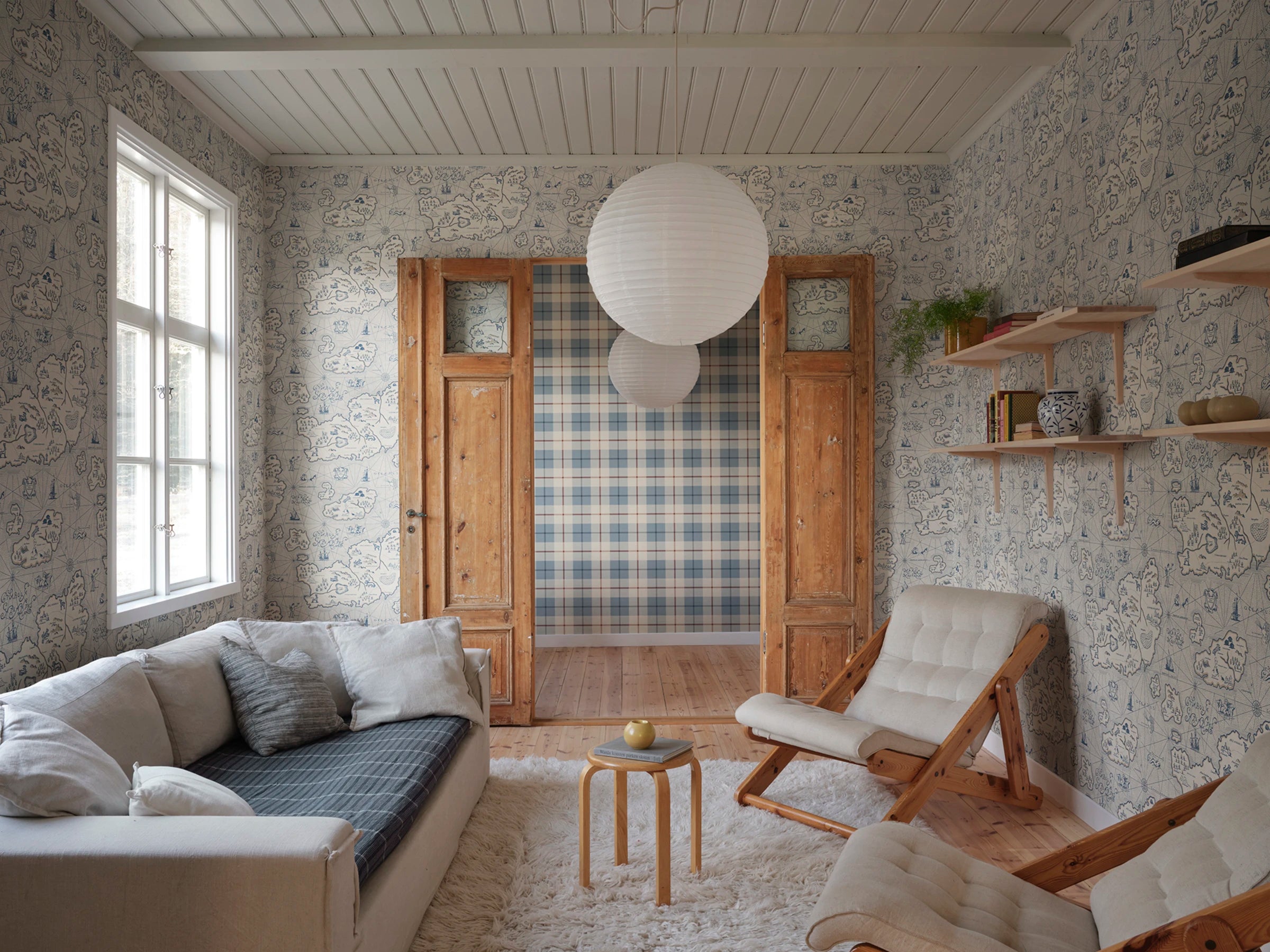 Ferdinand wallpaper by Sandberg – kids & nursery design, Blue – styled in a room setting, view 5