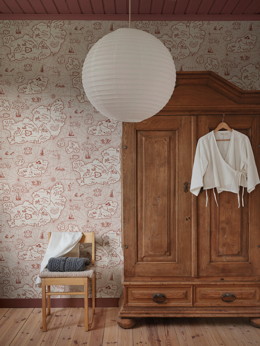 Ferdinand wallpaper by Sandberg – kids & nursery design, Red – Burgundy – styled in a room setting, view 8
