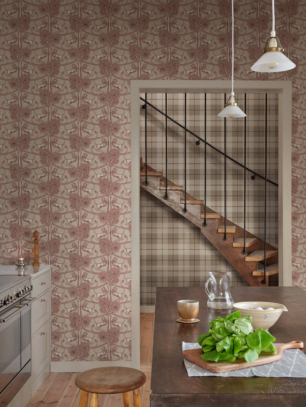 Leopold wallpaper by Sandberg – animals design, Red – Burgundy