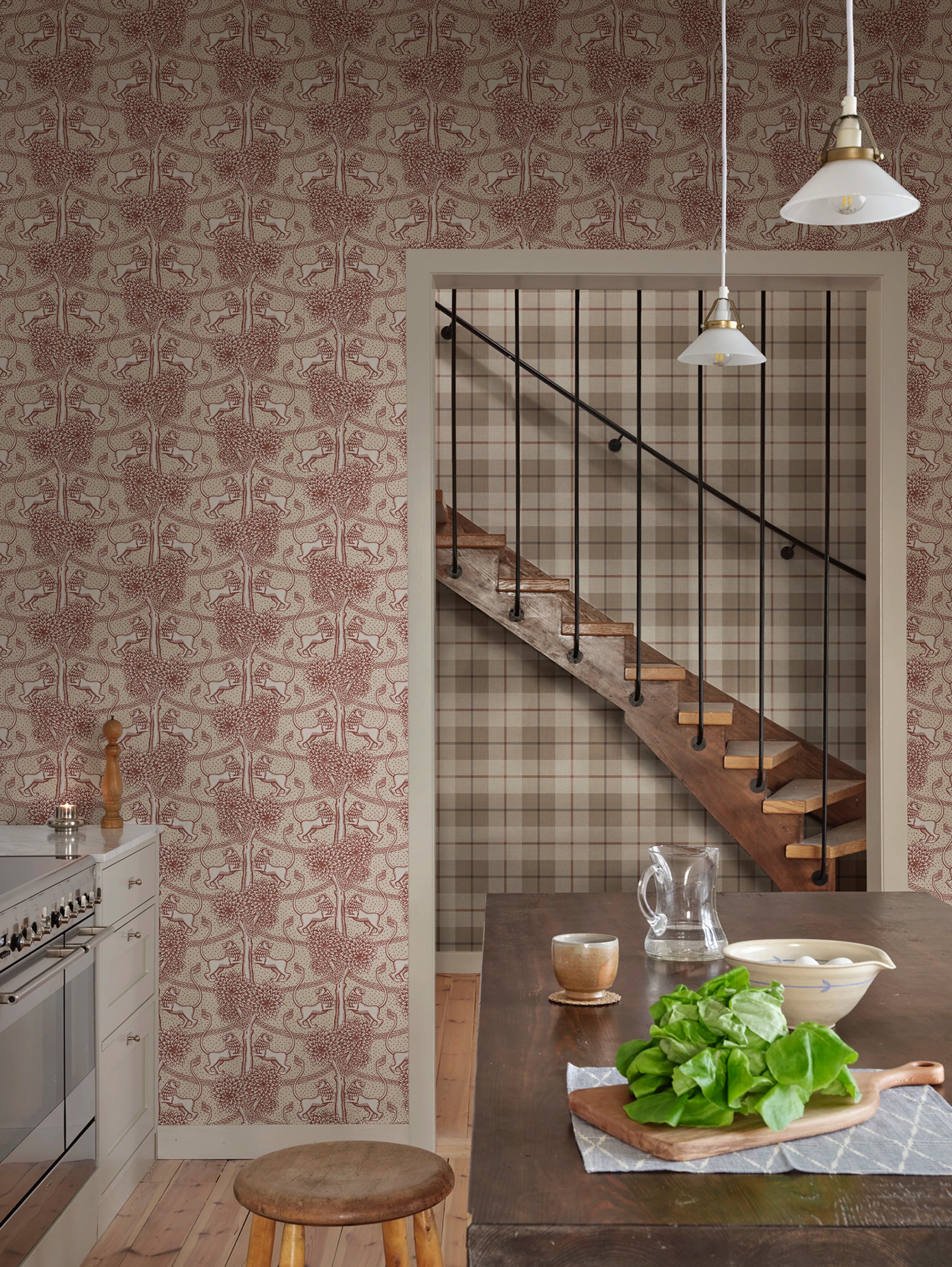 Leopold wallpaper by Sandberg – animals design, Red – Burgundy