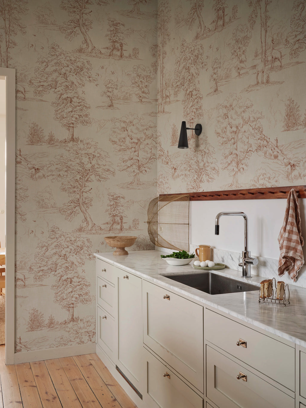 Montfort Mural wall mural by Sandberg – forest & woodland design, Orange – Terracotta – styled in a room setting, view 5
