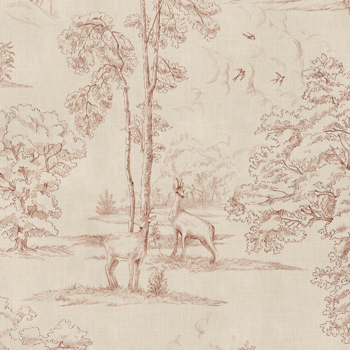 Montfort Mural wall mural by Sandberg – forest & woodland design, Orange – Terracotta – flat swatch showing the repeat, view