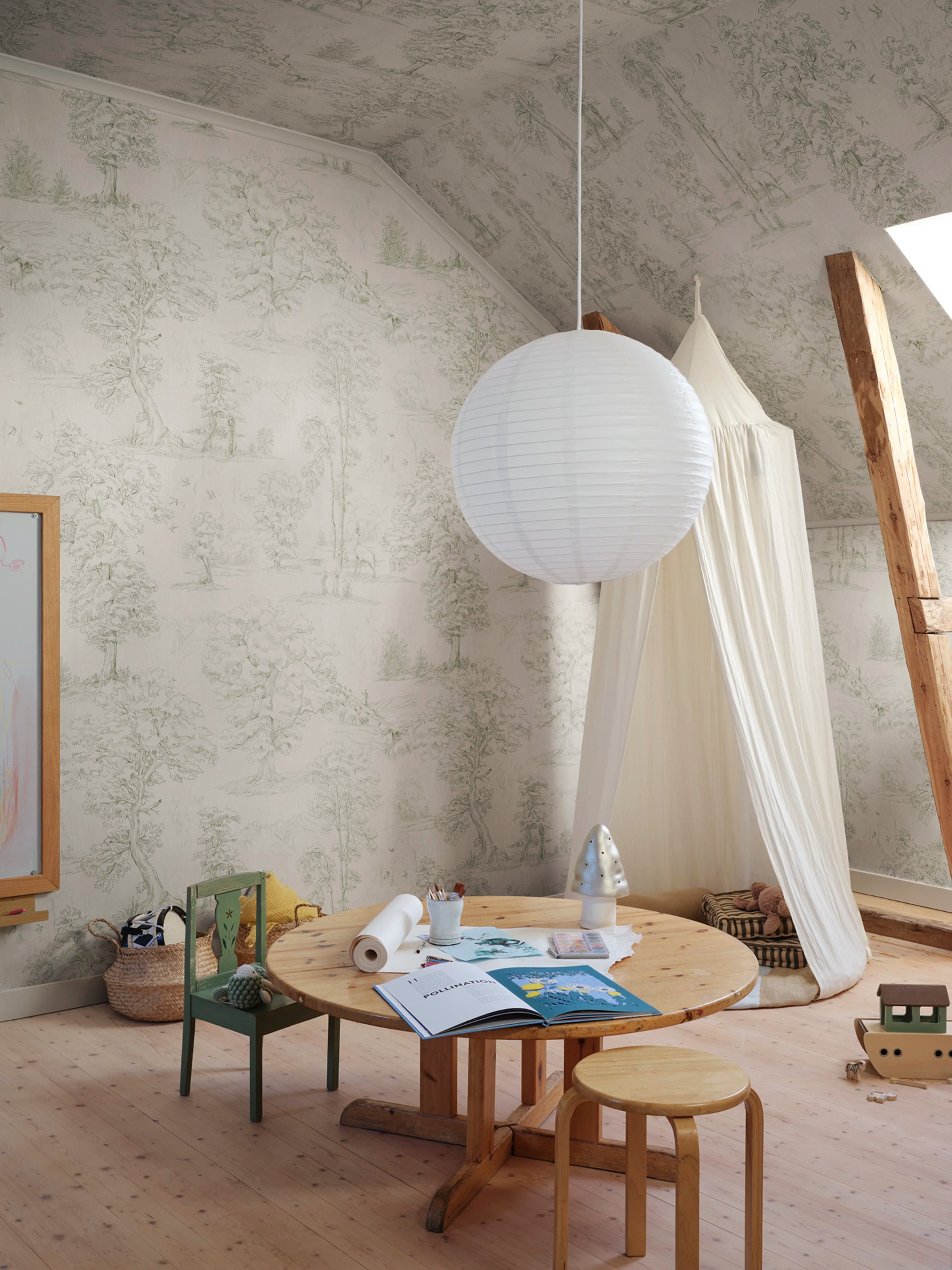 Montfort Mural wall mural by Sandberg – forest & woodland design, Green – Olive Green – styled in a room setting, view 3
