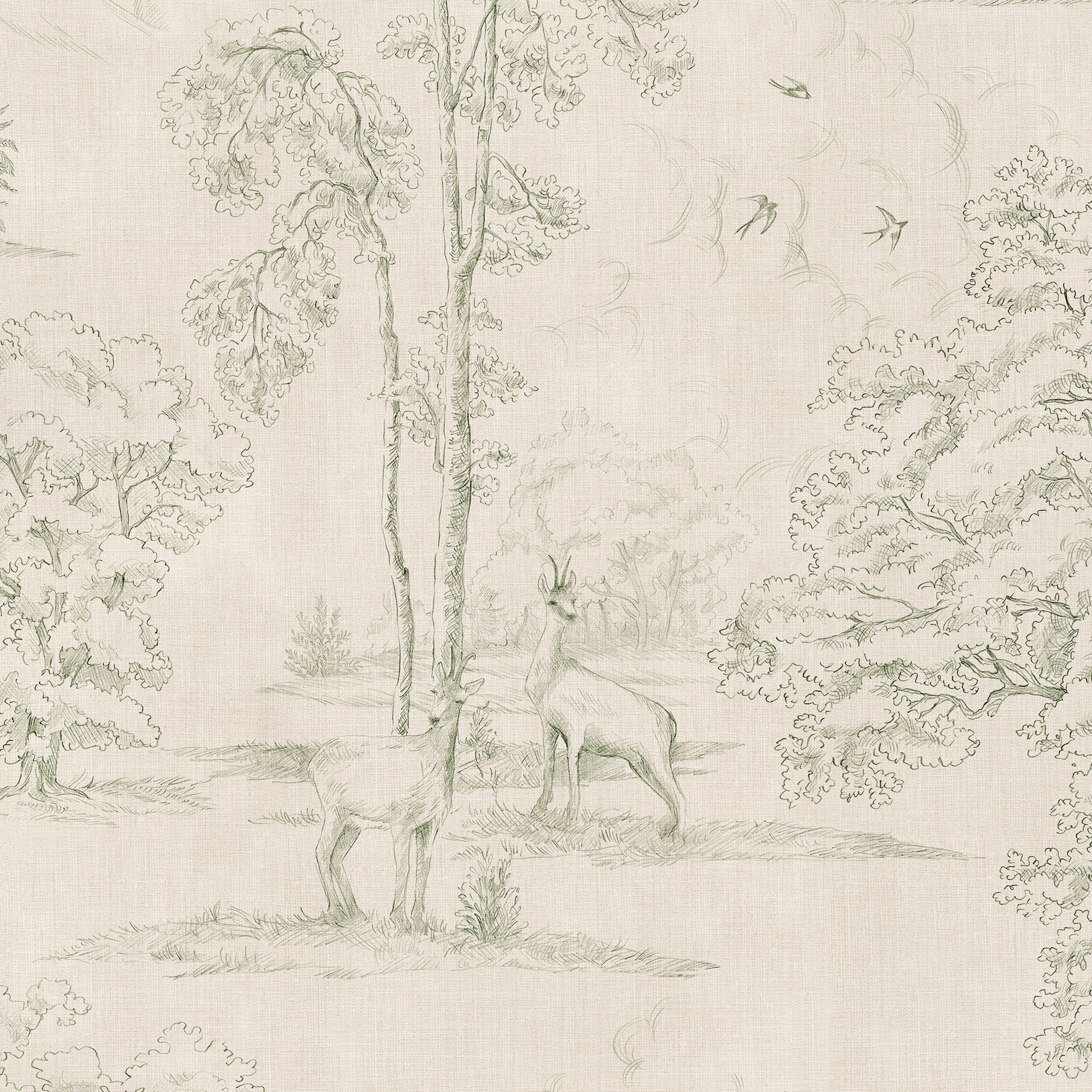 Montfort Mural wall mural by Sandberg – forest & woodland design, Green – Olive Green – flat swatch showing the repeat, view