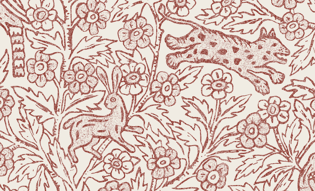 Eden Mural wall mural by Sandberg – animals design, Red – flat swatch showing the repeat, view 3