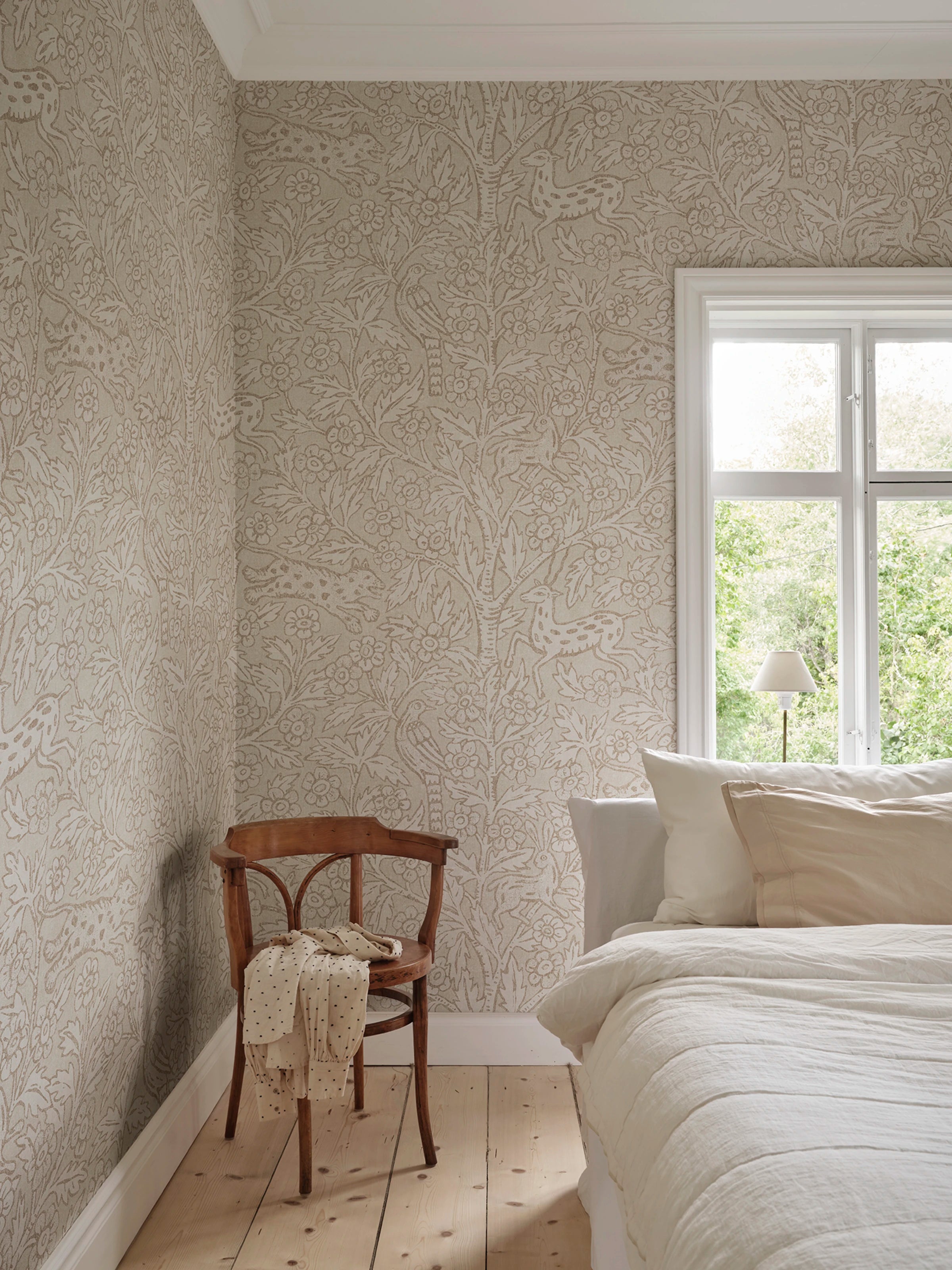 Eden Mural wall mural by Sandberg – animals design, Beige – Sandstone – styled in a room setting, view 8