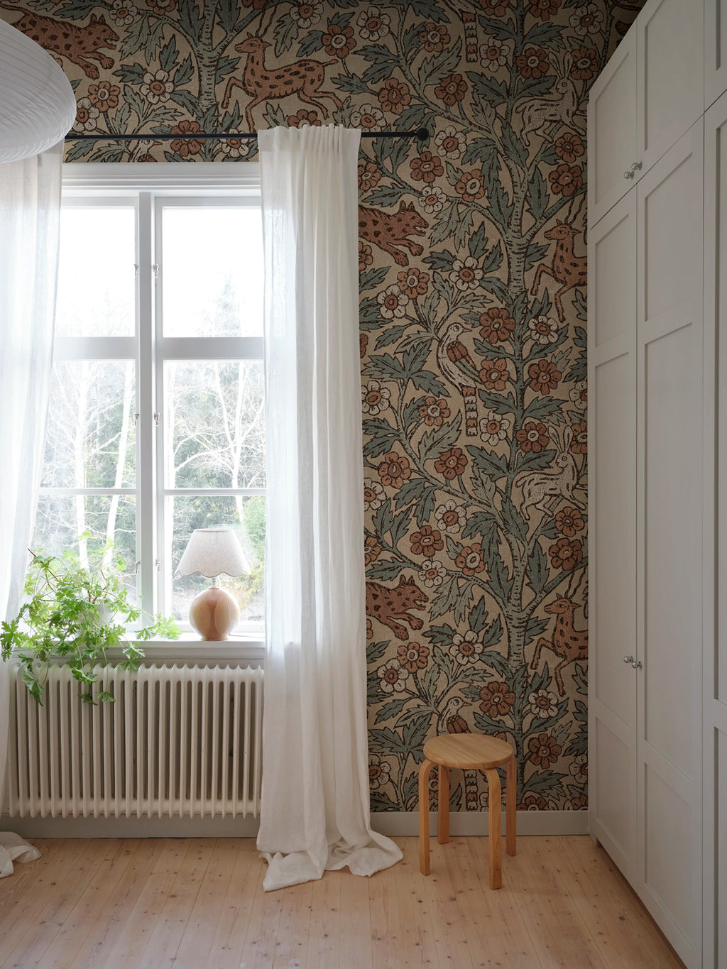 Eden Mural wall mural by Sandberg – animals design, Blue – Misty Blue – styled in a room setting, view 3