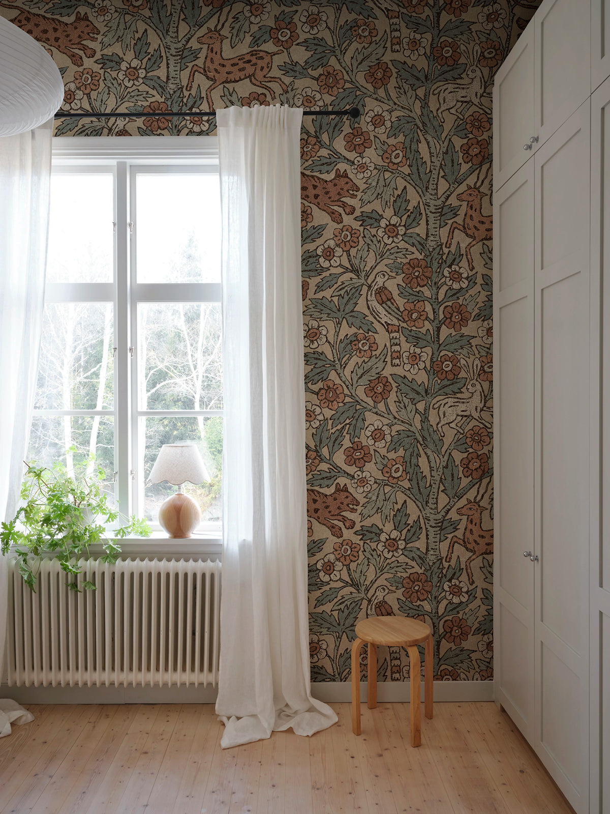 Eden Mural wall mural by Sandberg – animals design, Blue – Misty Blue – styled in a room setting, view 3