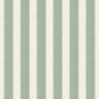Henrik wallpaper by Sandberg, flat swatch of broad sage-green and cream ticking stripes with fine red pinstripe