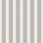 Henrik wallpaper by Sandberg, flat swatch of soft blue and cream ticking stripes with thin red accent line