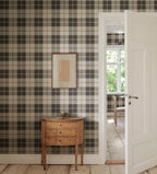 Ranold wallpaper by Sandberg – geometric design, Charcoal, styled in a second room setting