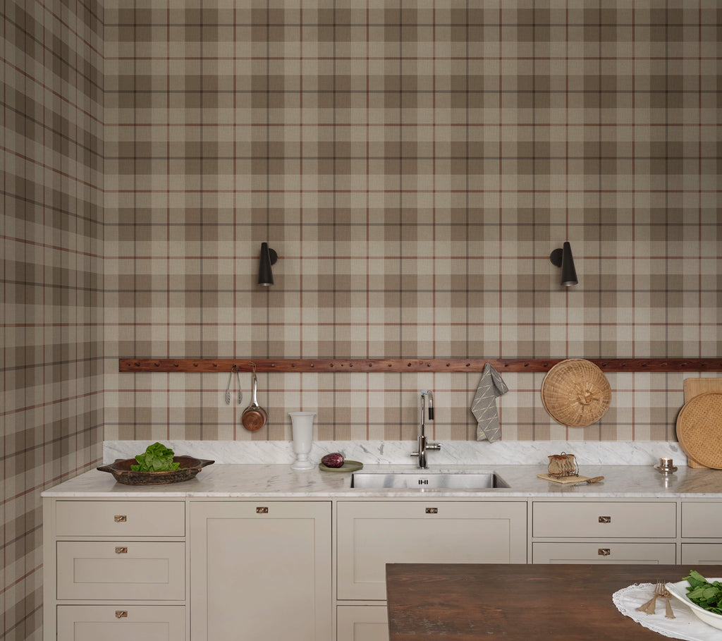 Ranold wallpaper by Sandberg – geometric design, Beige, styled on an interior wall