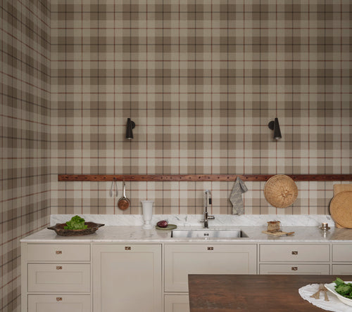Ranold wallpaper by Sandberg – geometric design, Beige, styled on an interior wall