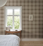 Ranold wallpaper by Sandberg – geometric design, Beige, styled in a second room setting