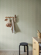Albin wallpaper by Sandberg – stripe design, Light Green – styled in a room setting, view 8
