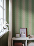 Albin wallpaper by Sandberg – stripe design, Green – Dark Green – styled in a room setting, view 7
