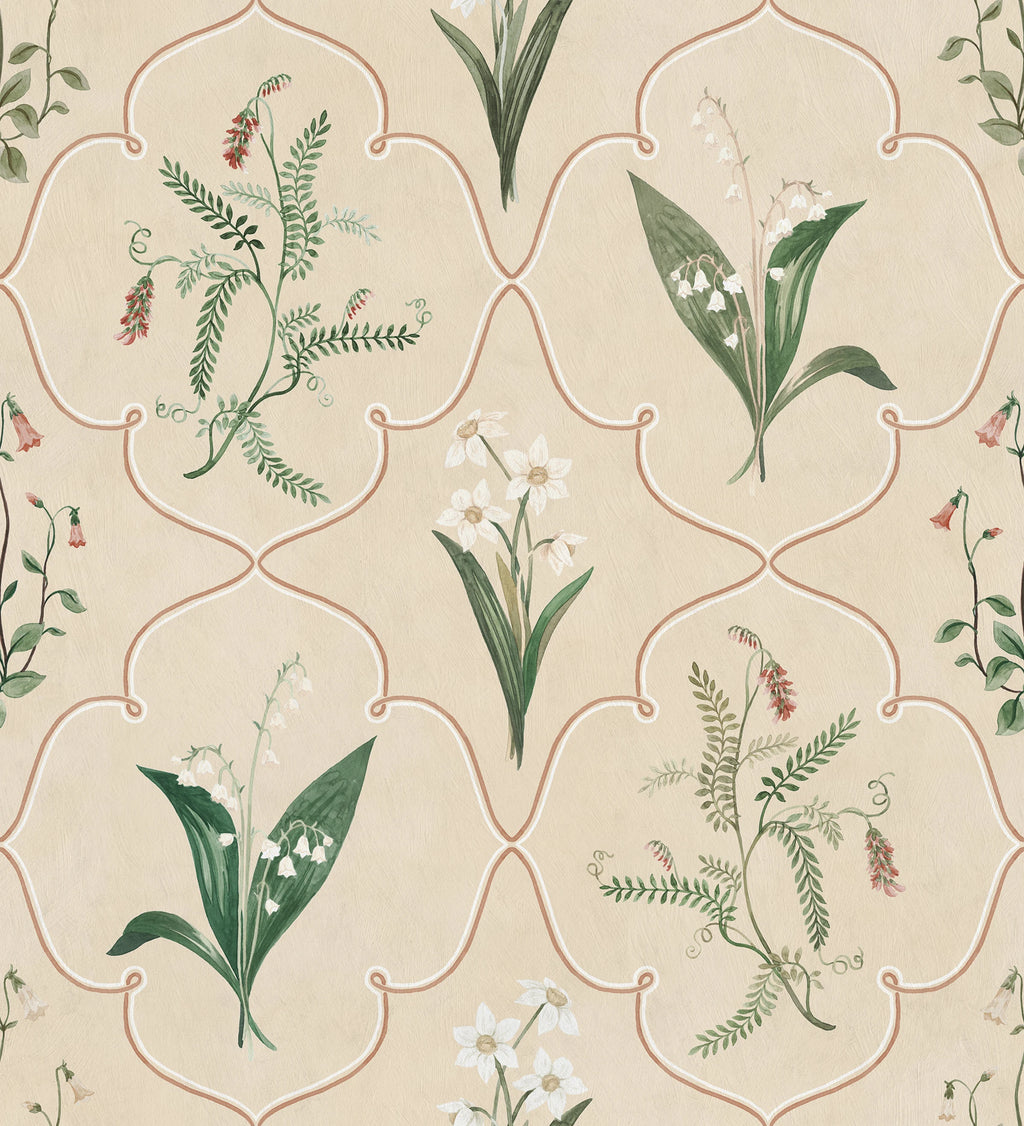 Louise wallpaper by Sandberg – Green colourway, flat pattern repeat