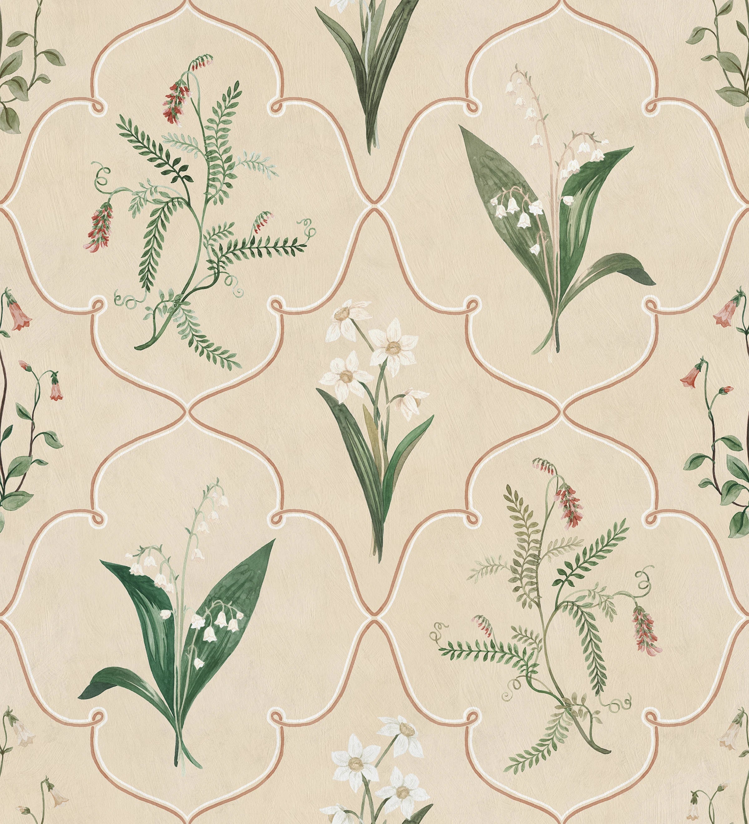 Louise wallpaper by Sandberg – Green colourway, flat pattern repeat