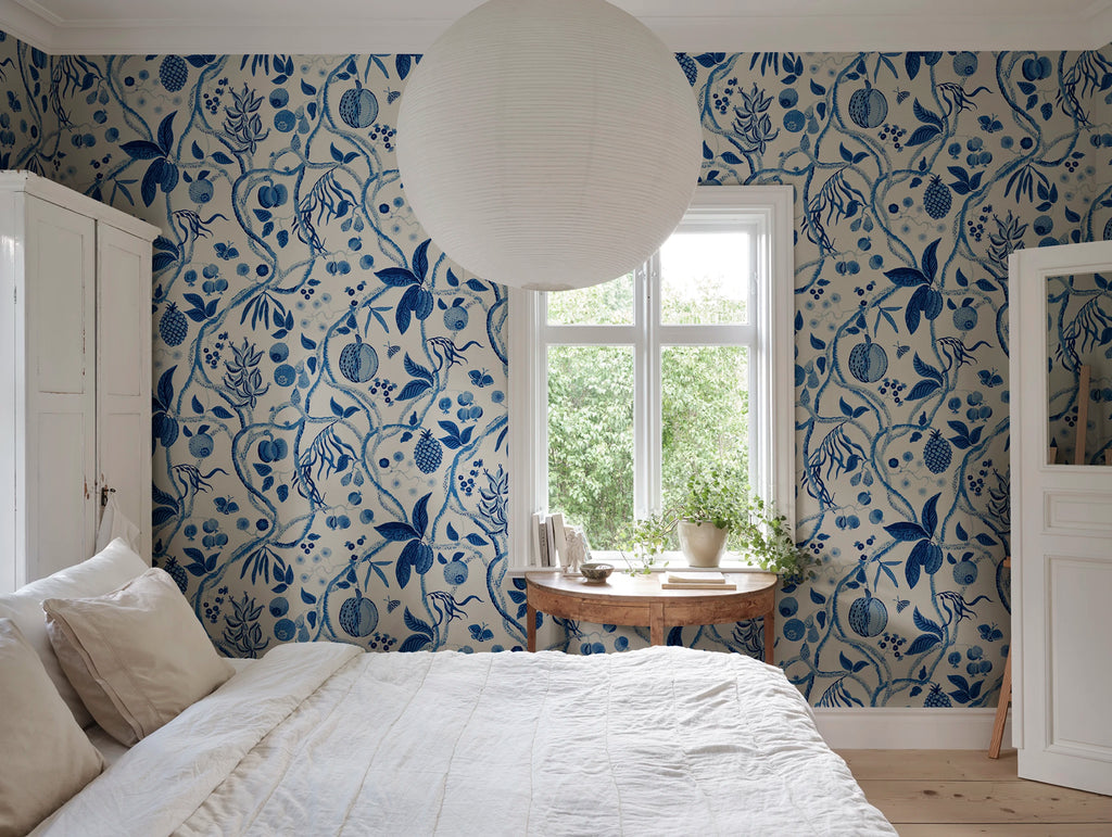 Tree of Life Mural wall mural by Sandberg – Blue colourway, styled in a second room setting