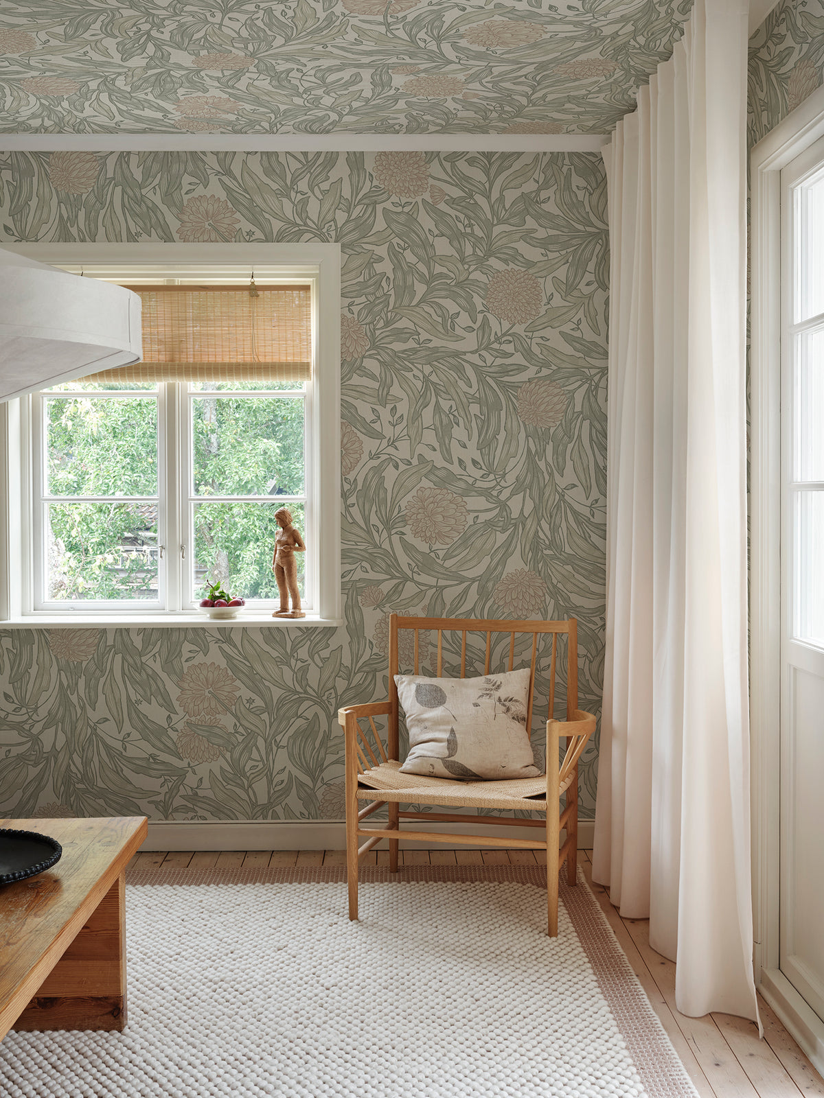 Olof Mural wall mural by Sandberg in Garden Green, styled on an interior wall