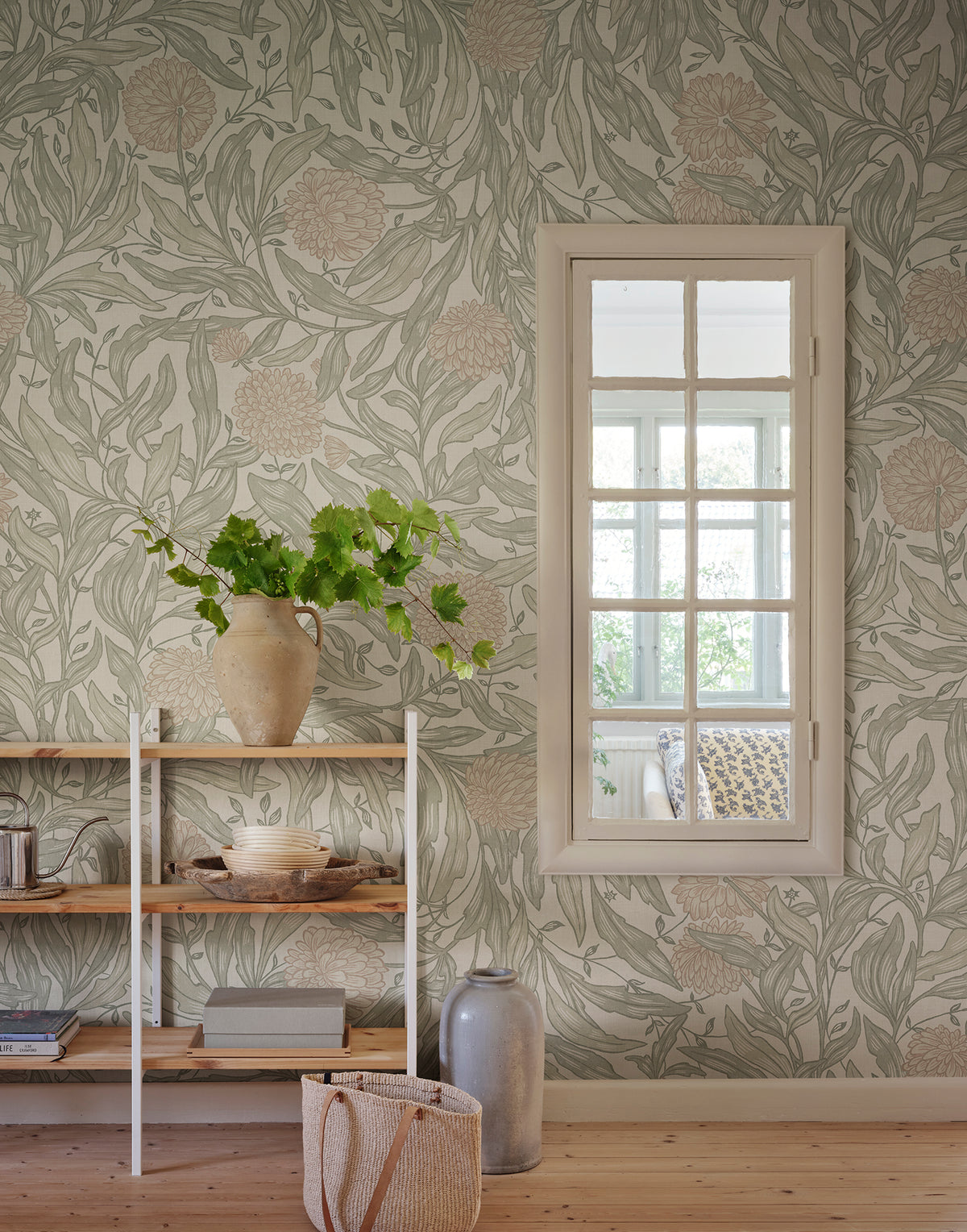 Olof Mural wall mural by Sandberg in Garden Green, styled in a room, view 2