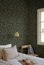 Liljekonvalj wallpaper by Sandberg in Charcoal, styled on an interior wall