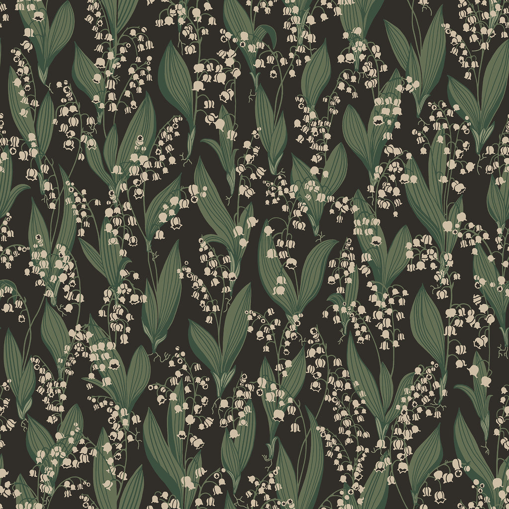 Liljekonvalj wallpaper by Sandberg in Charcoal, flat roll swatch