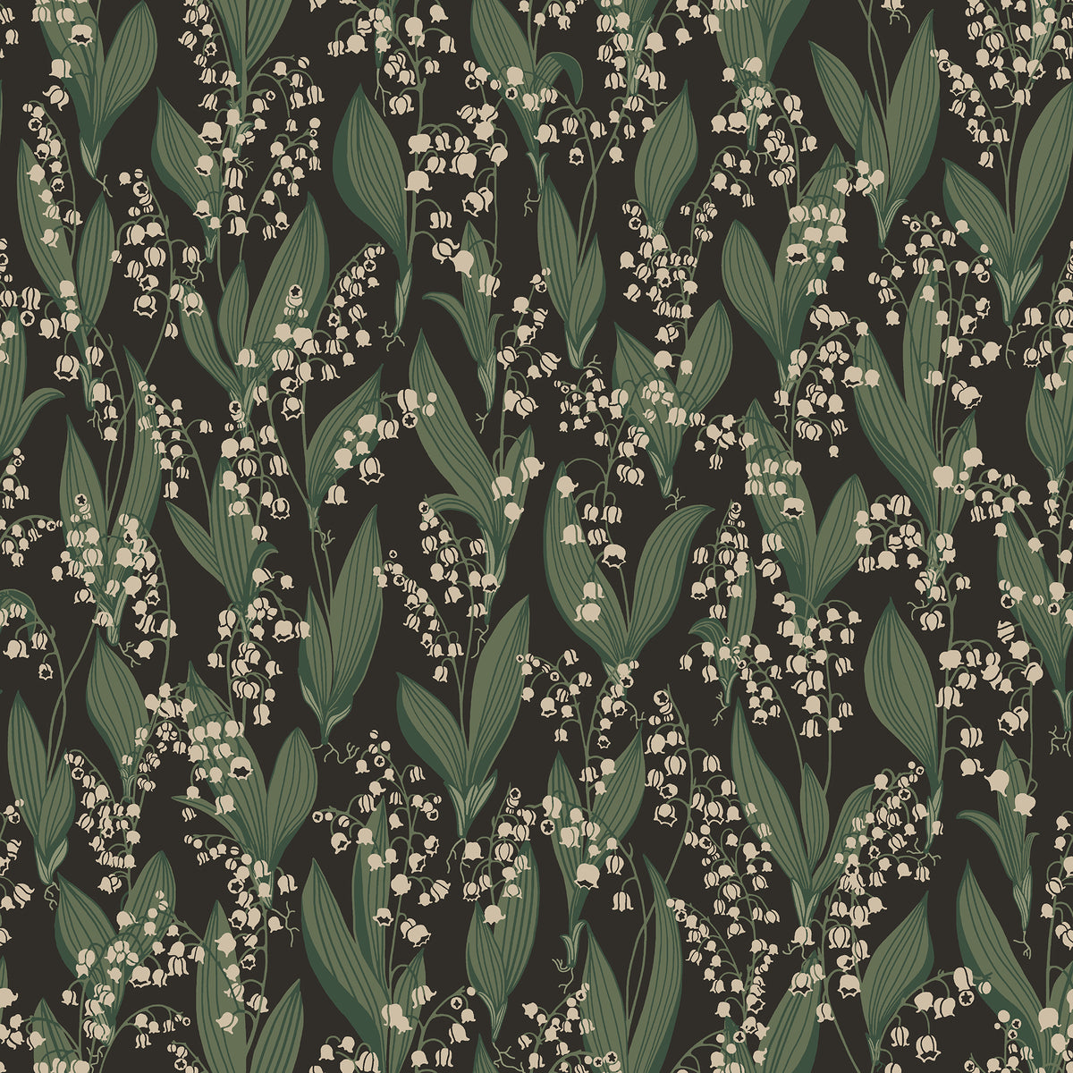 Liljekonvalj wallpaper by Sandberg in Charcoal, flat roll swatch