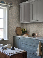 Jonas wallpaper by Sandberg in Misty Blue, styled in a room, view 2