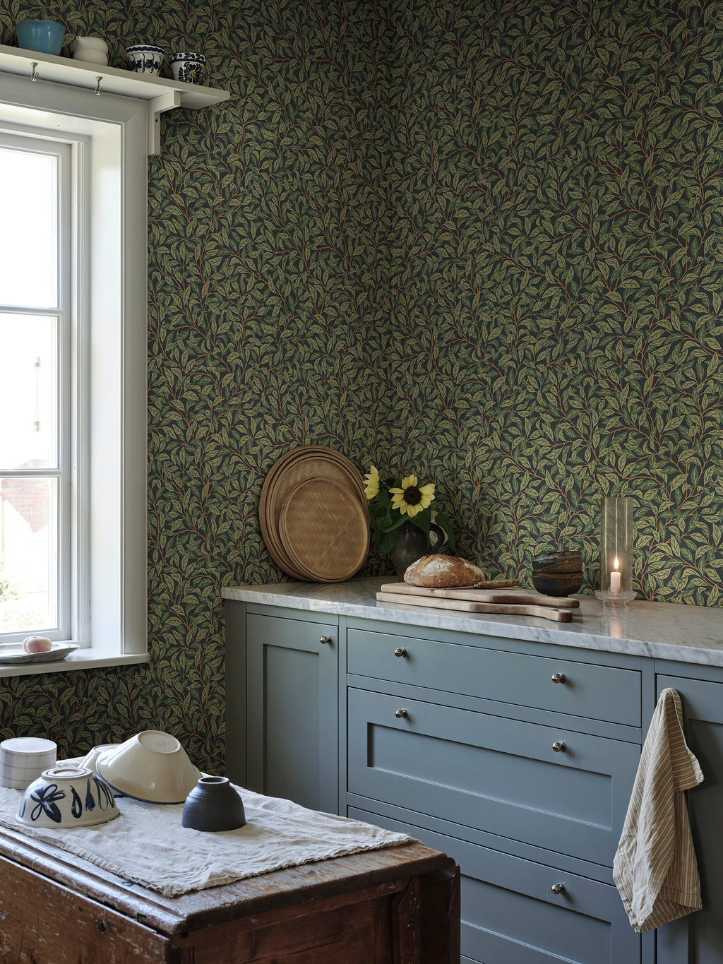 Jonas wallpaper by Sandberg in Charcoal, styled on an interior wall