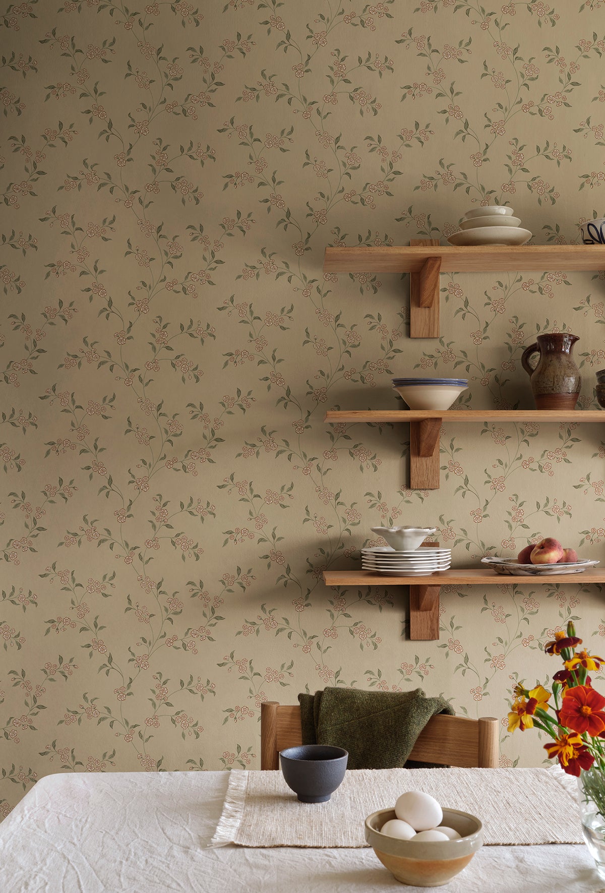 Smilli wallpaper by Sandberg in Clay, styled in a room, view 2
