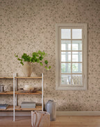 Lucy wallpaper by Sandberg in Sandstone, styled on an interior wall