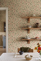 Lucy wallpaper by Sandberg in Oat, styled on an interior wall