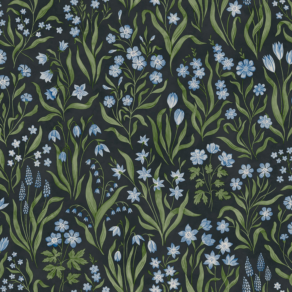 Märta wallpaper by Sandberg in Charcoal, flat swatch showing the repeat