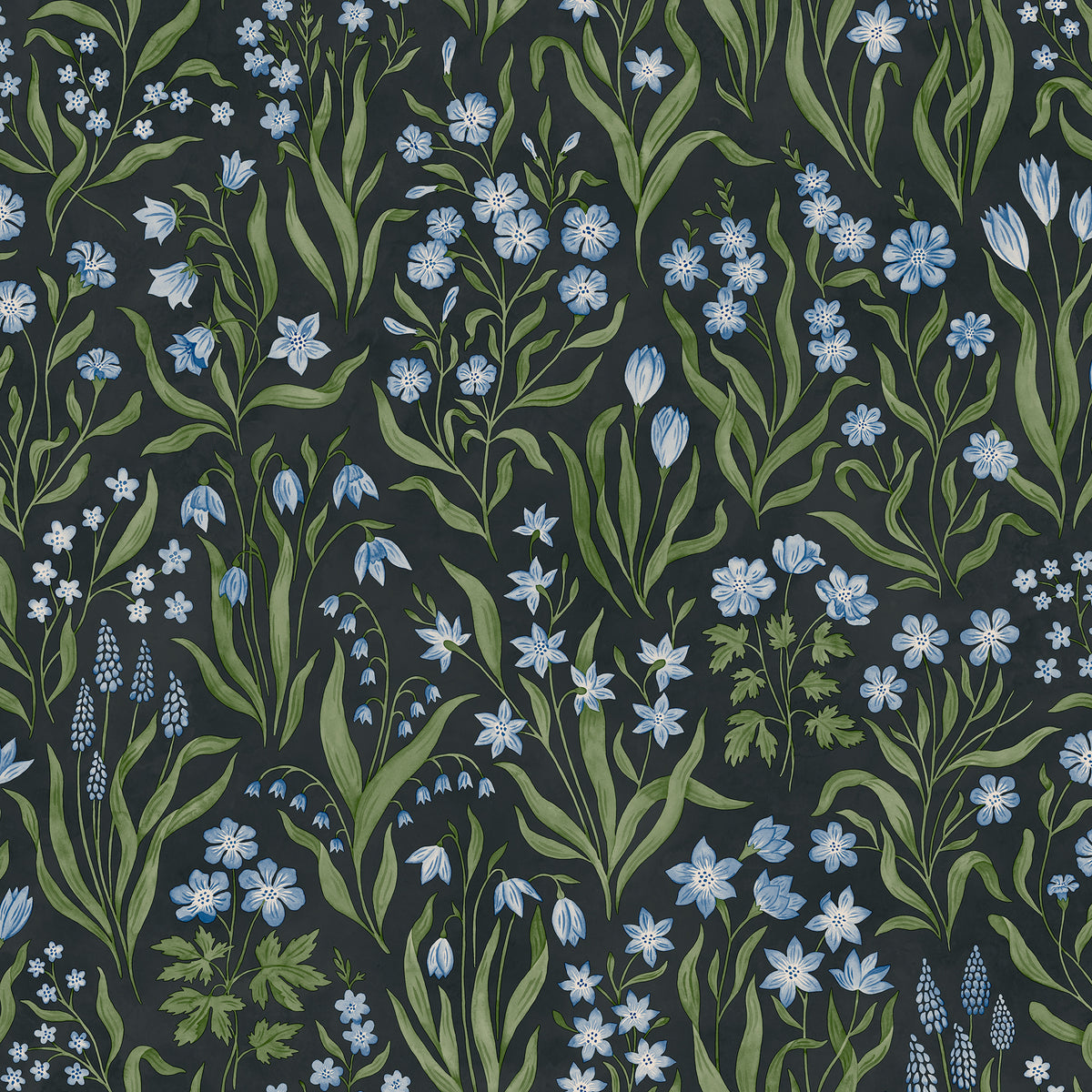 Märta wallpaper by Sandberg in Charcoal, flat swatch showing the repeat