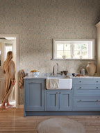 Märta wallpaper by Sandberg in Misty Blue, styled in a room, view 2