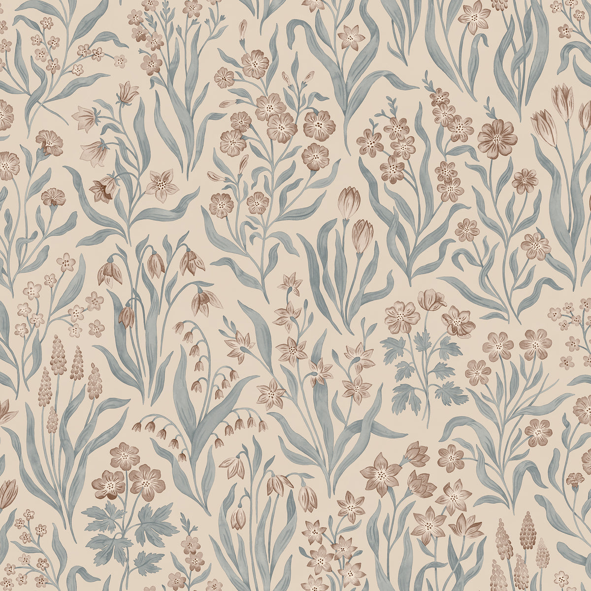 Märta wallpaper by Sandberg in Misty Blue, flat swatch showing the repeat