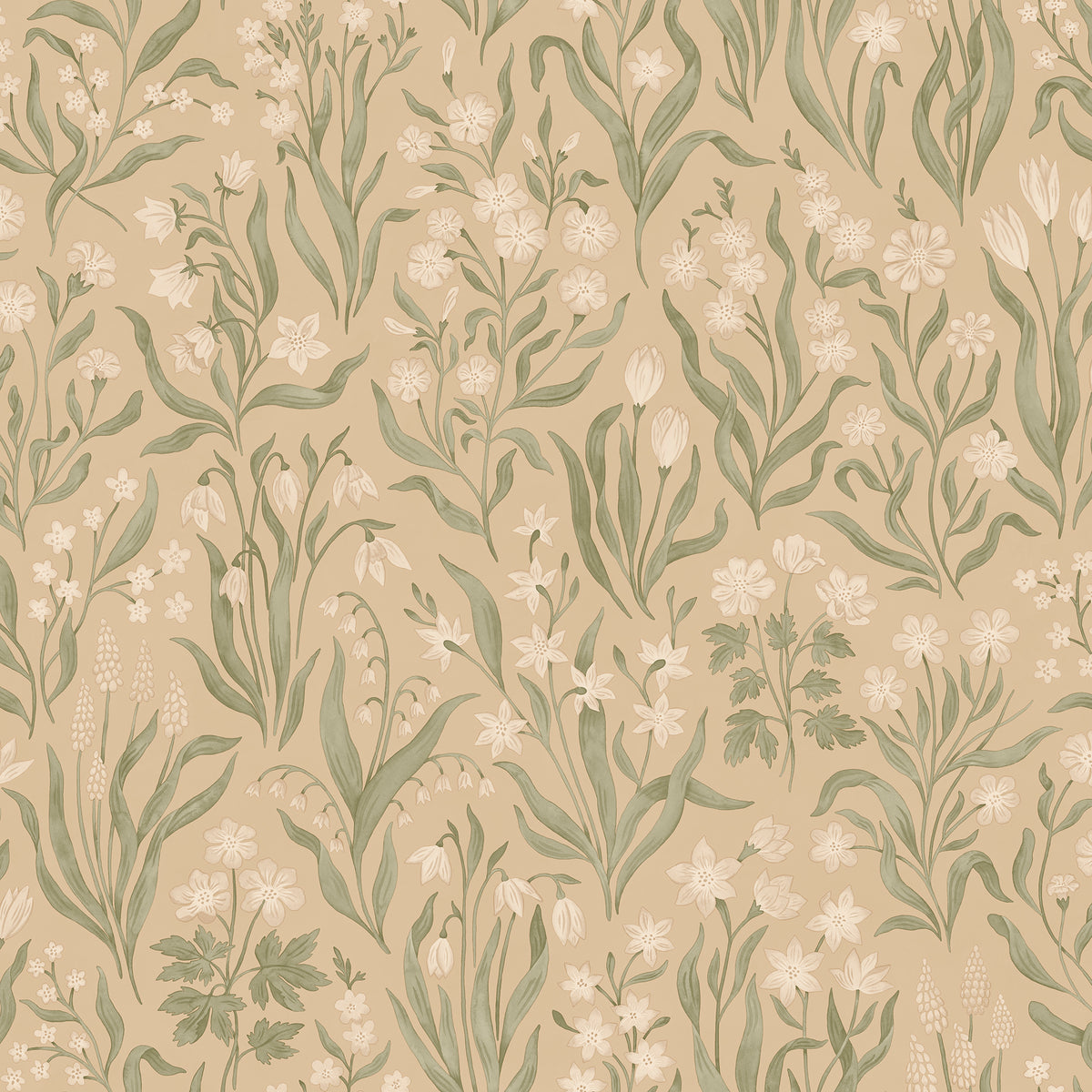 Märta wallpaper by Sandberg in Beige, flat swatch showing the repeat