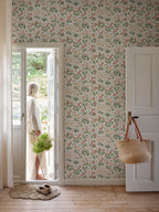 Bellis wallpaper by Sandberg in Red, styled in a room, view 2