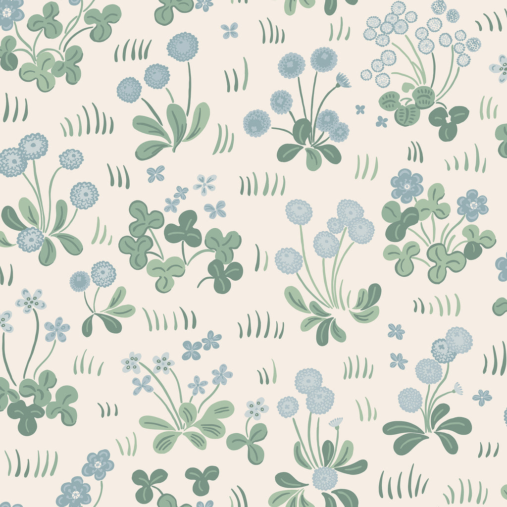Bellis wallpaper by Sandberg in Misty Blue, flat swatch showing the repeat